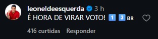 Print arquivado do post de Leonel de Esquerda em 07/10/2026
