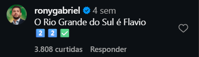 Print arquivado do post de Rony Gabriel em 02/09/2026