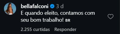Print arquivado do post de Bella Falconi em 03/10/2026