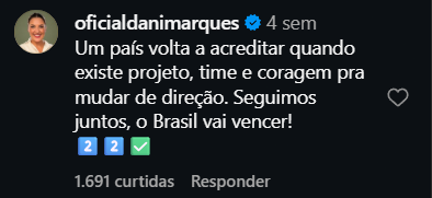 Print arquivado do post de Daniella Marques em 02/09/2026