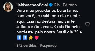 Print arquivado do post de Liah Bracho em 07/10/2026