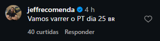 Print arquivado do post de Jeff Recomenda em 07/10/2026