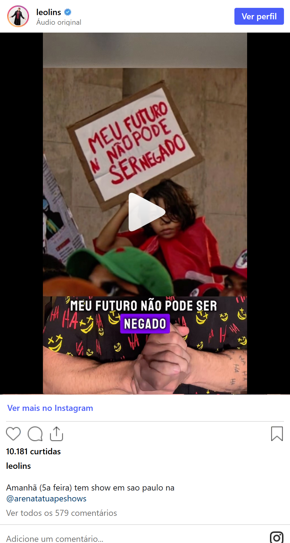 Print arquivado do post de Léo Lins em 14/10/2026