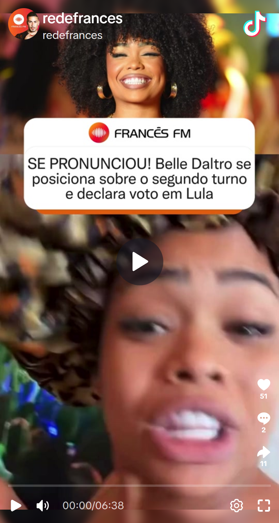 Print arquivado do post de Belle Daltro em 06/10/2026