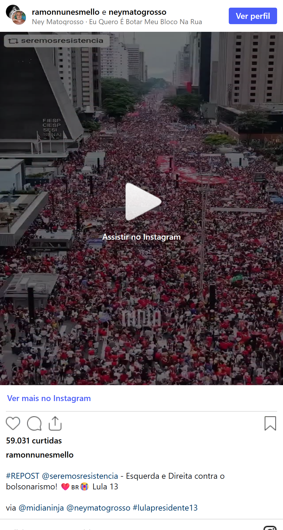 Print arquivado do post de Ney Matogrosso em 11/10/2026