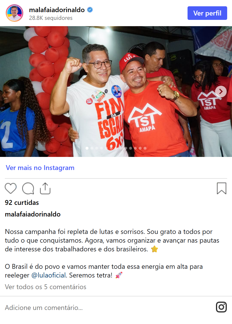 Print arquivado do post de Dorinaldo Malafaia em 07/10/2026