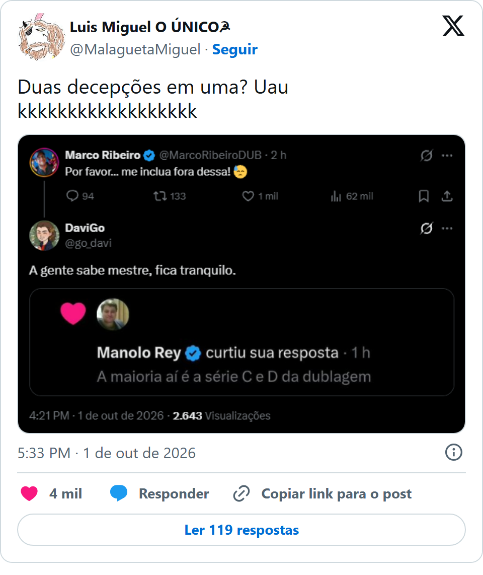Print arquivado do post de Marco Ribeiro em 01/10/2026