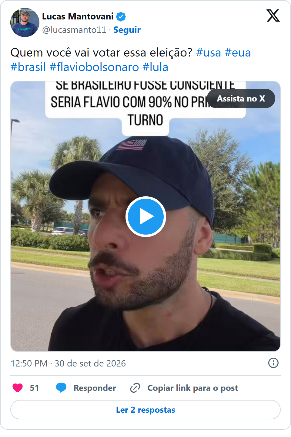 Print arquivado do post de Lucas Mantovani em 30/09/2026