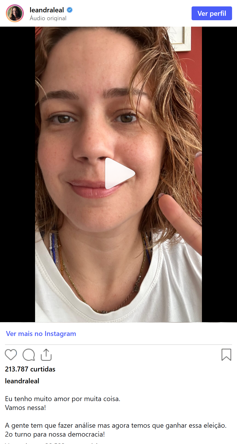 Print arquivado do post de Leandra Leal em 05/10/2026