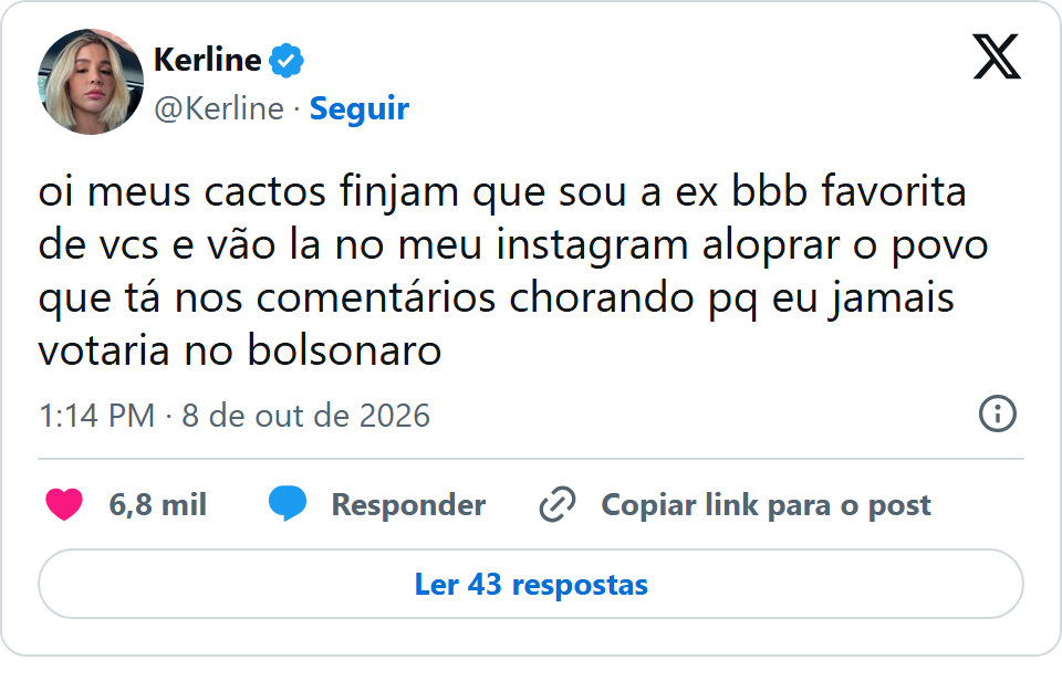 Print arquivado do post de Kerline em 08/10/2026