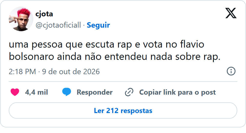 Print arquivado do post de Cjota em 09/10/2026