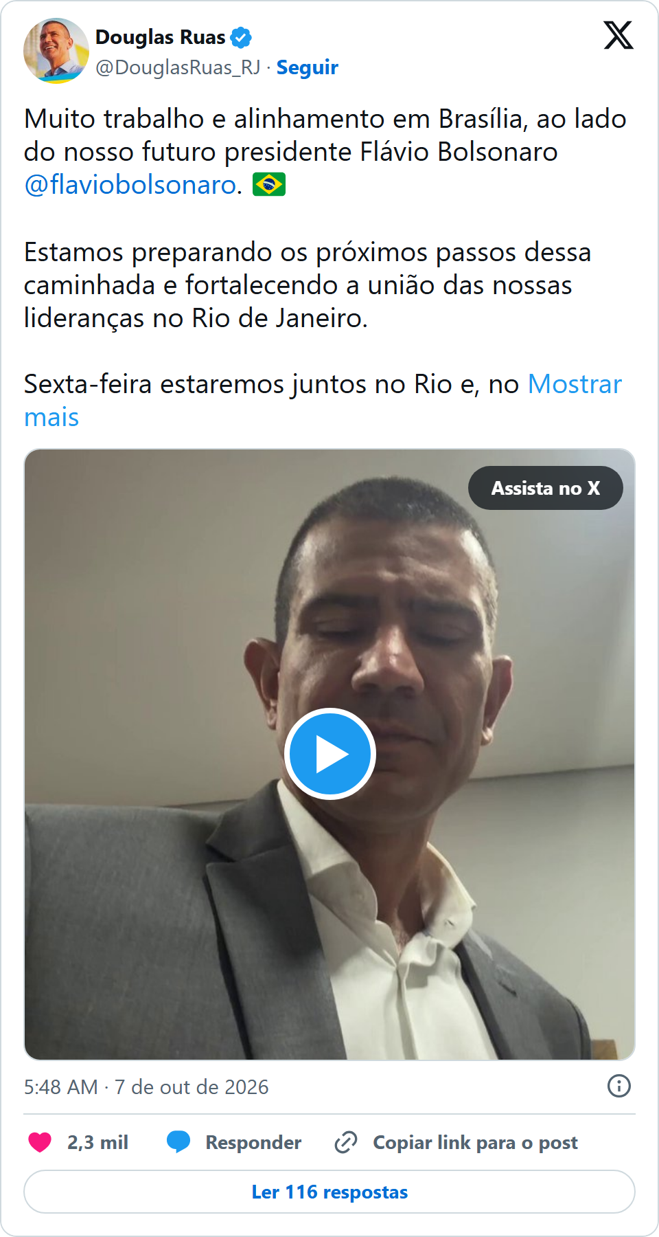 Print arquivado do post de Douglas Ruas em 07/10/2026