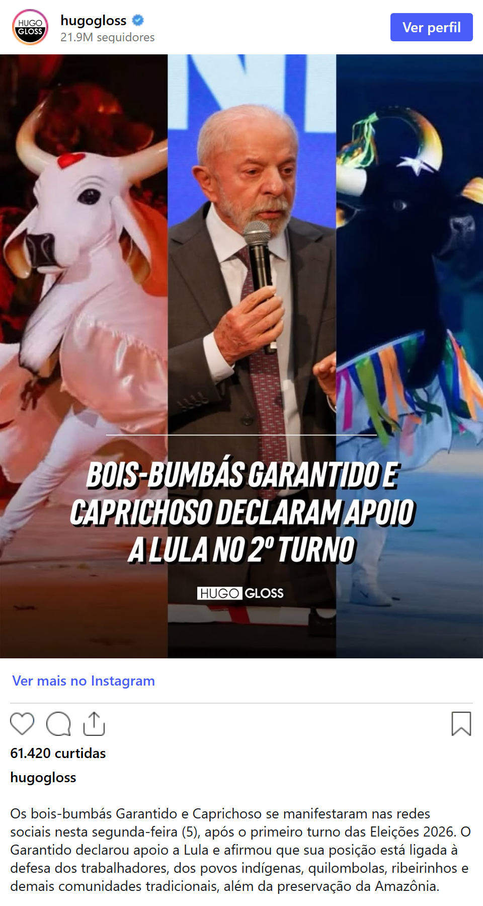 Print arquivado do post de Boi Caprichoso em 05/10/2026