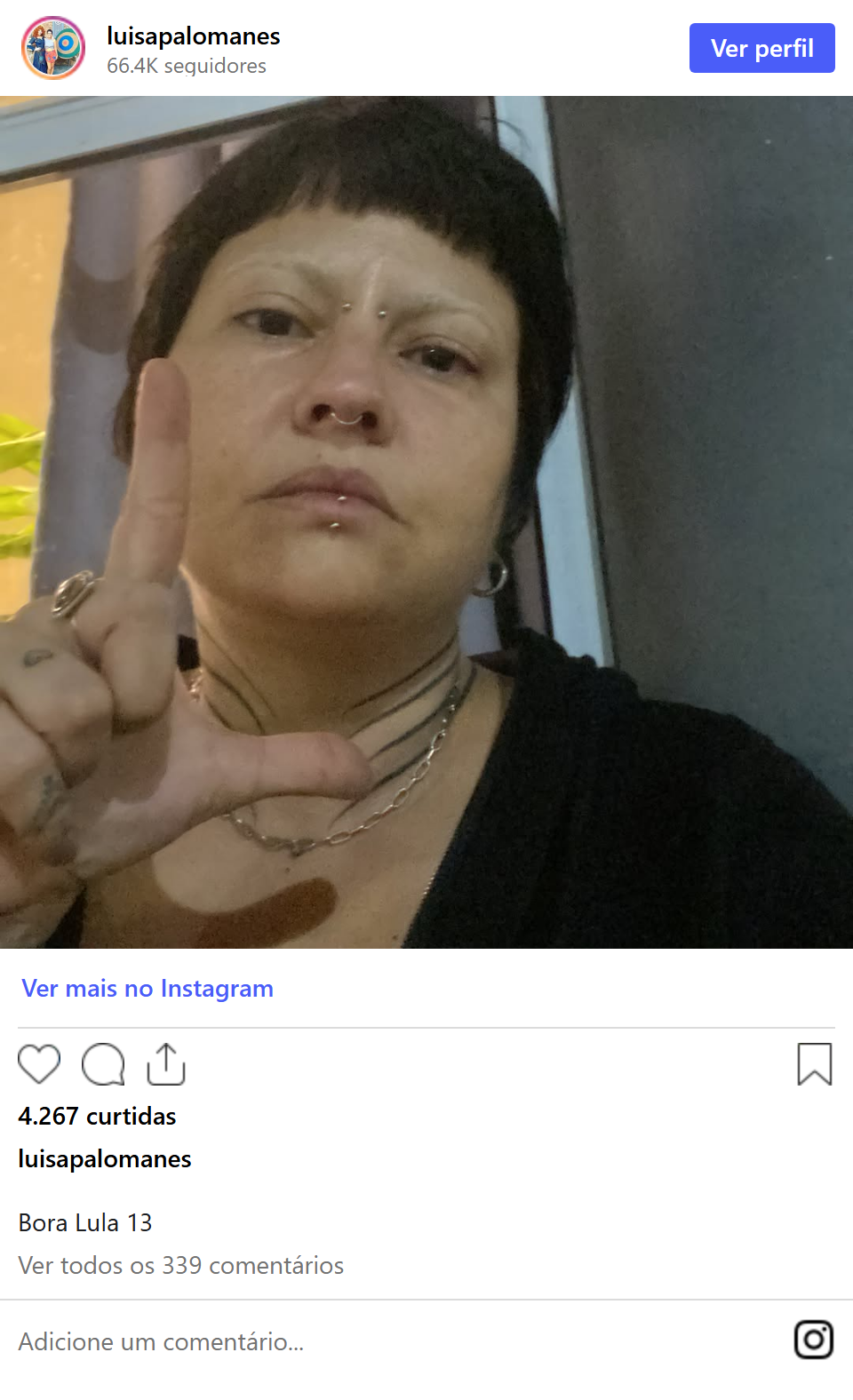 Print arquivado do post de Luísa Palomanes em 17/10/2026