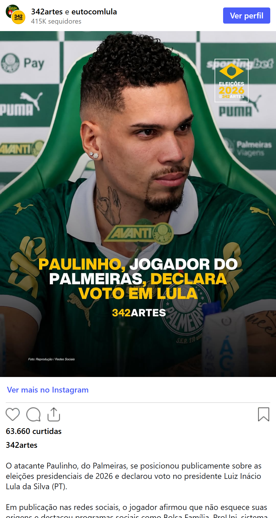 Print arquivado do post de Paulinho em 03/10/2026
