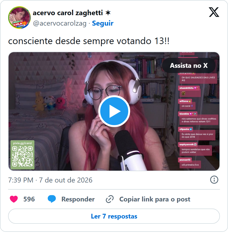 Print arquivado do post de Carol Zaghetti em 07/10/2026