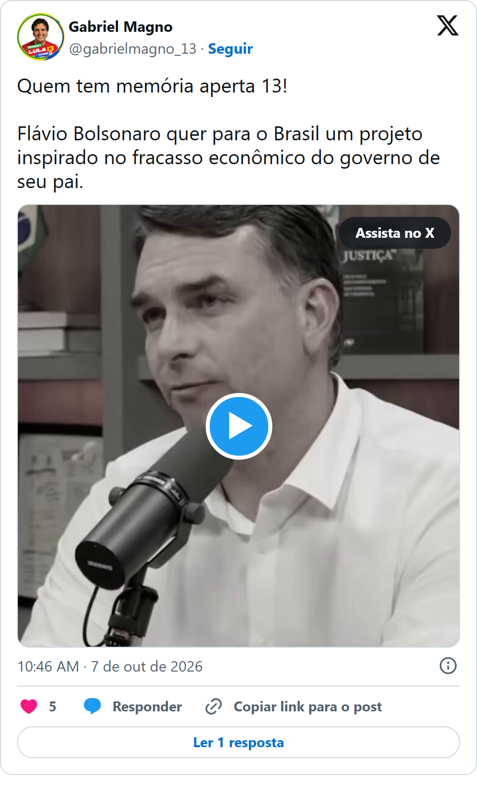 Print arquivado do post de Gabriel Magno em 07/10/2026