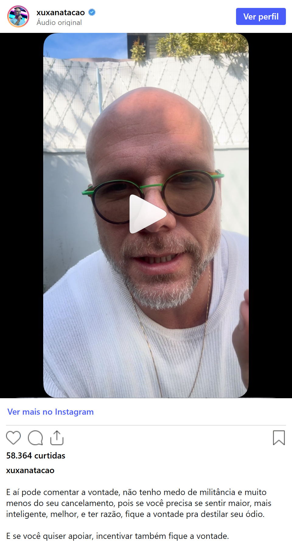 Print arquivado do post de Fernando Scherer (Xuxa) em 09/10/2026
