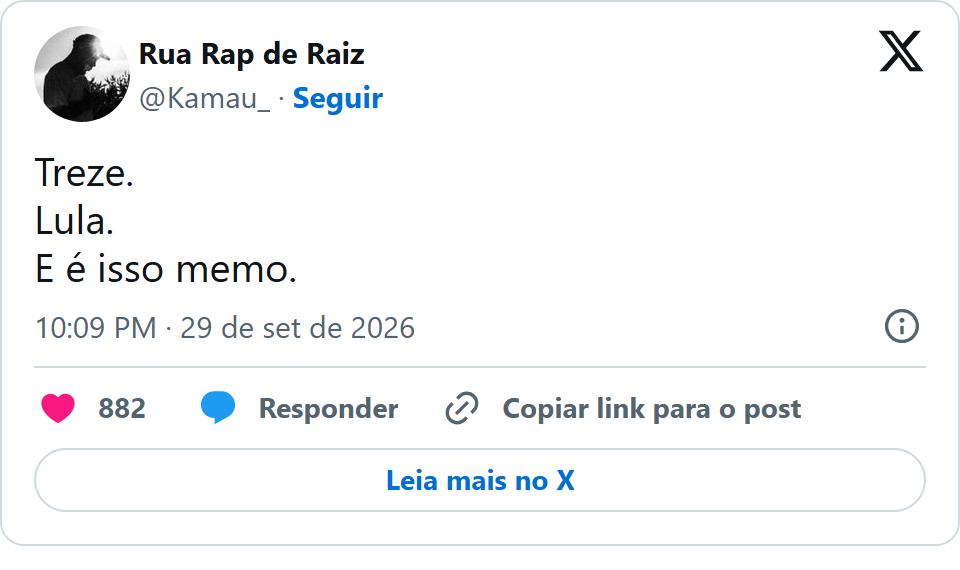 Print arquivado do post de Kamau em 29/09/2026