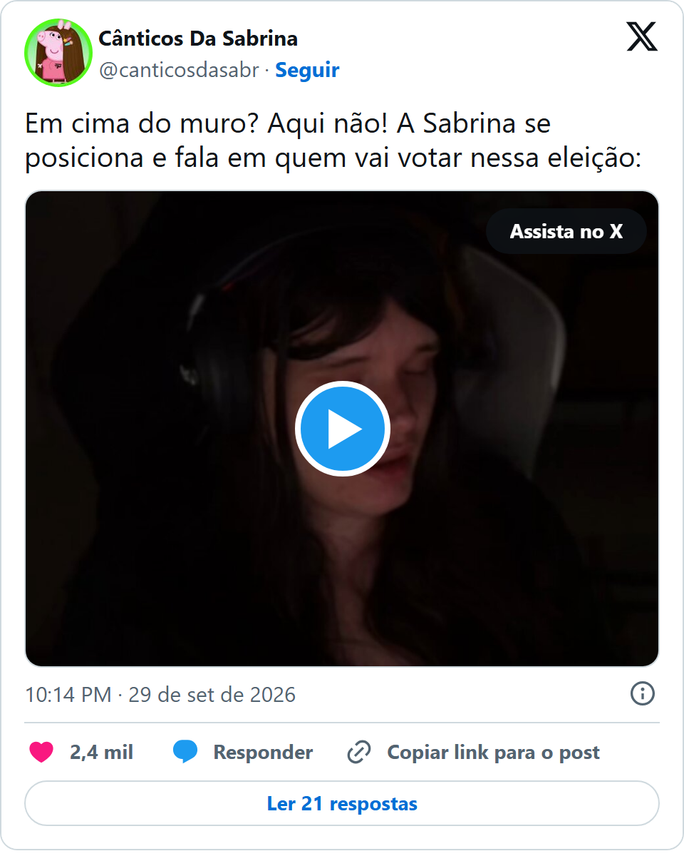 Print arquivado do post de Sabrinoca em 29/09/2026