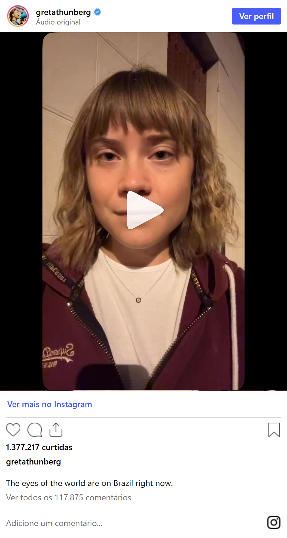 Print arquivado do post de Greta Thunberg em 23/10/2026