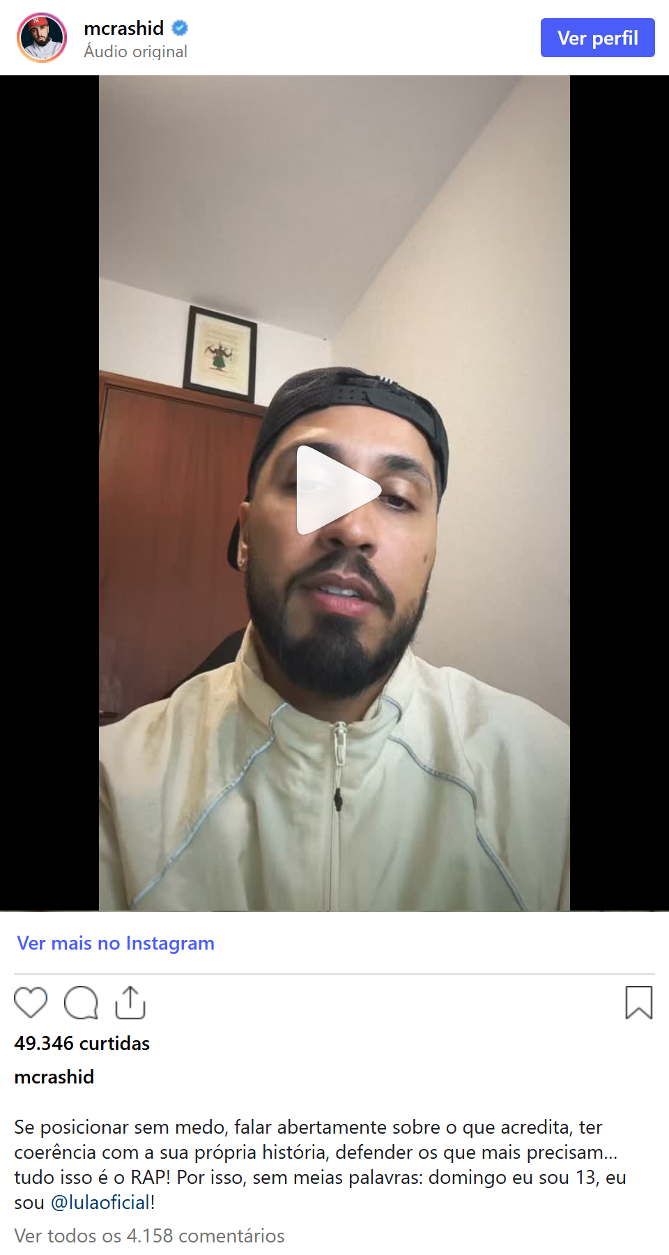 Print arquivado do post de Rashid em 02/10/2026