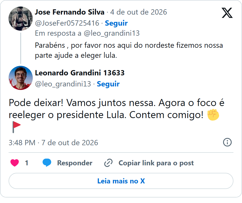 Print arquivado do post de Leonardo Grandini em 07/10/2026