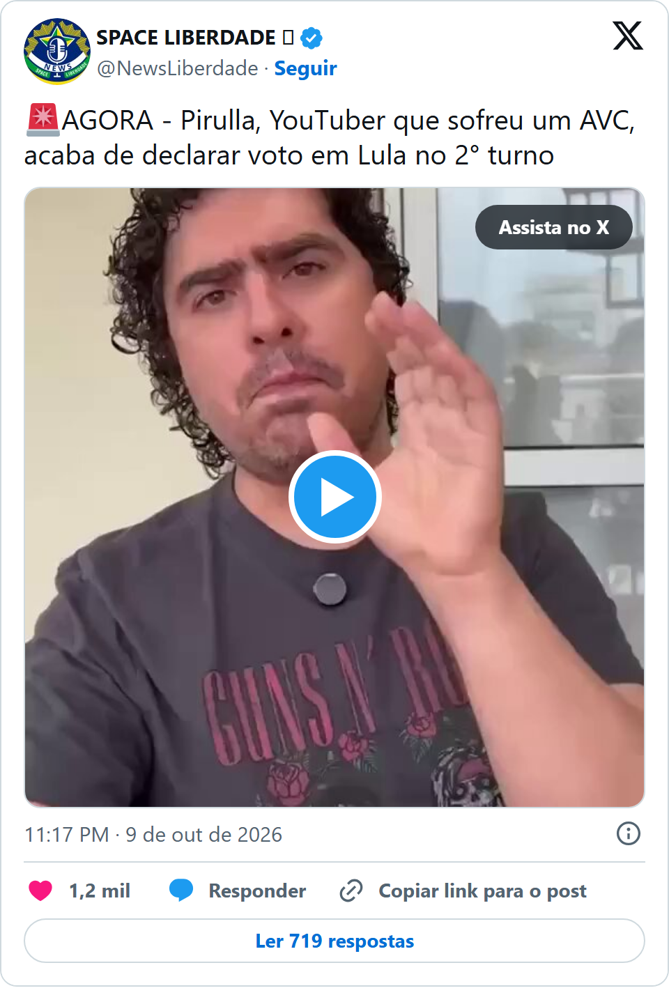 Print arquivado do post de Pirula em 09/10/2026