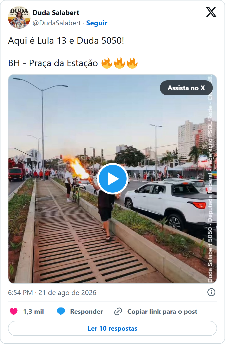 Print arquivado do post de Duda Salabert em 21/08/2026