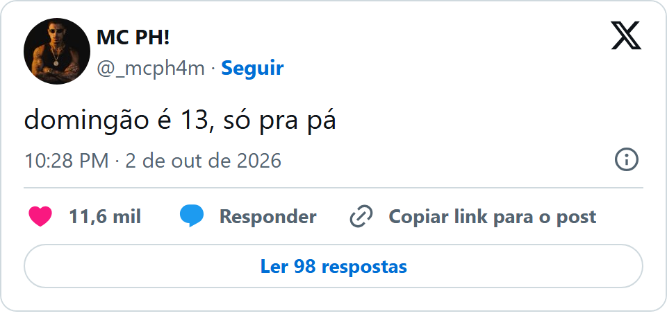 Print arquivado do post de MC PH em 02/10/2026