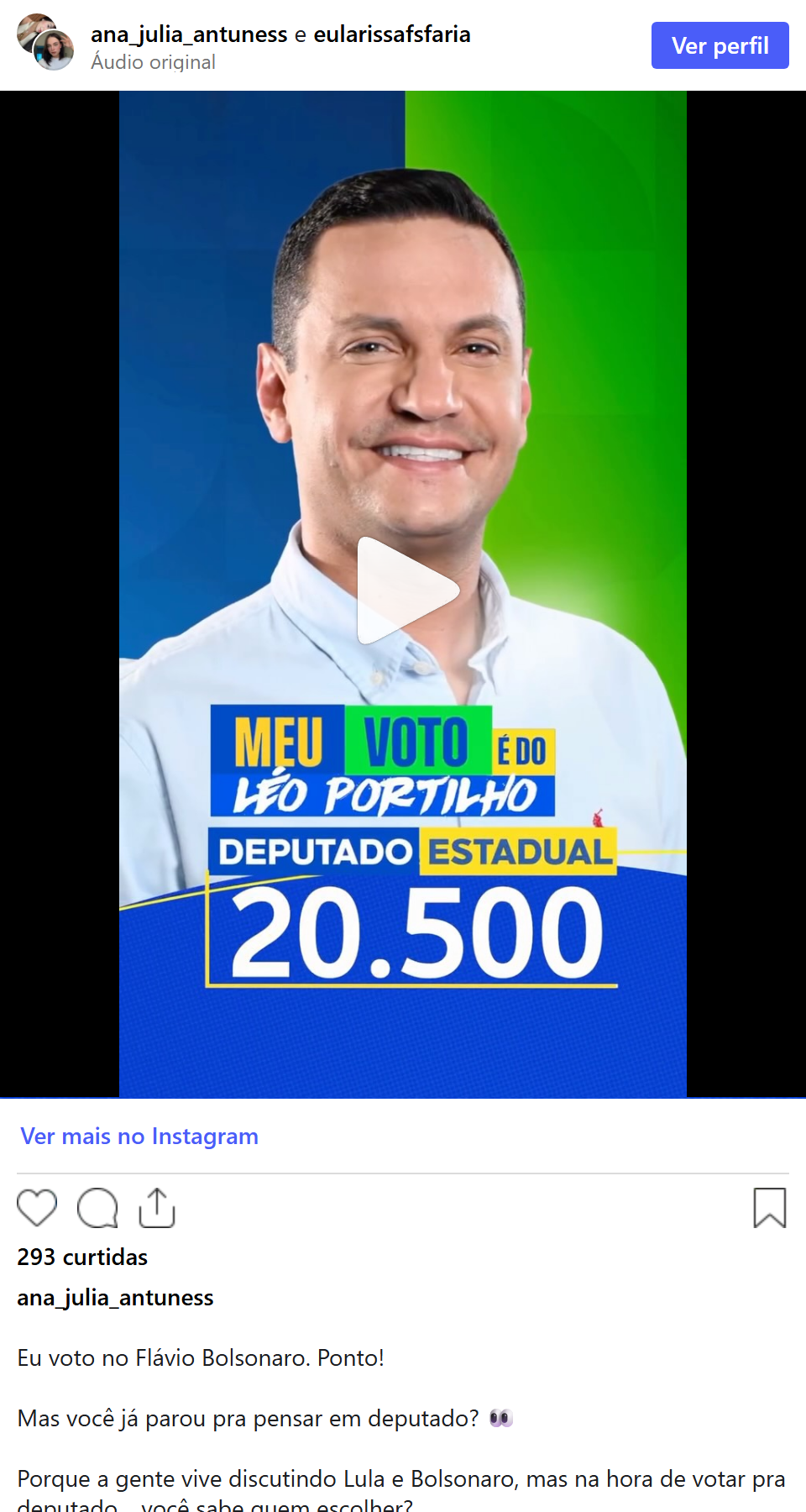 Print arquivado do post de Ana Julia Antunes em 03/10/2026
