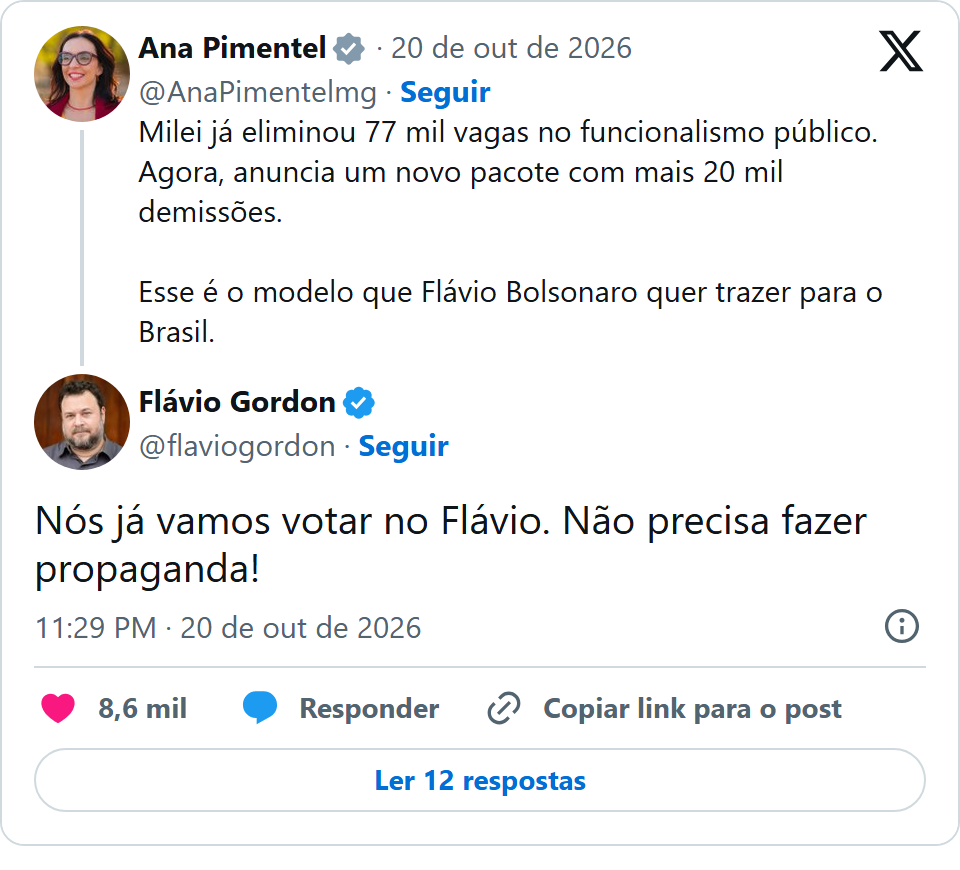Print arquivado do post de Flávio Gordon em 20/10/2026