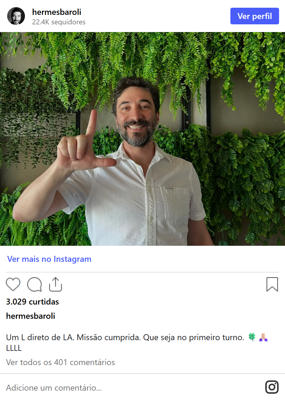 Print arquivado do post de Hermes Baroli em 04/10/2026
