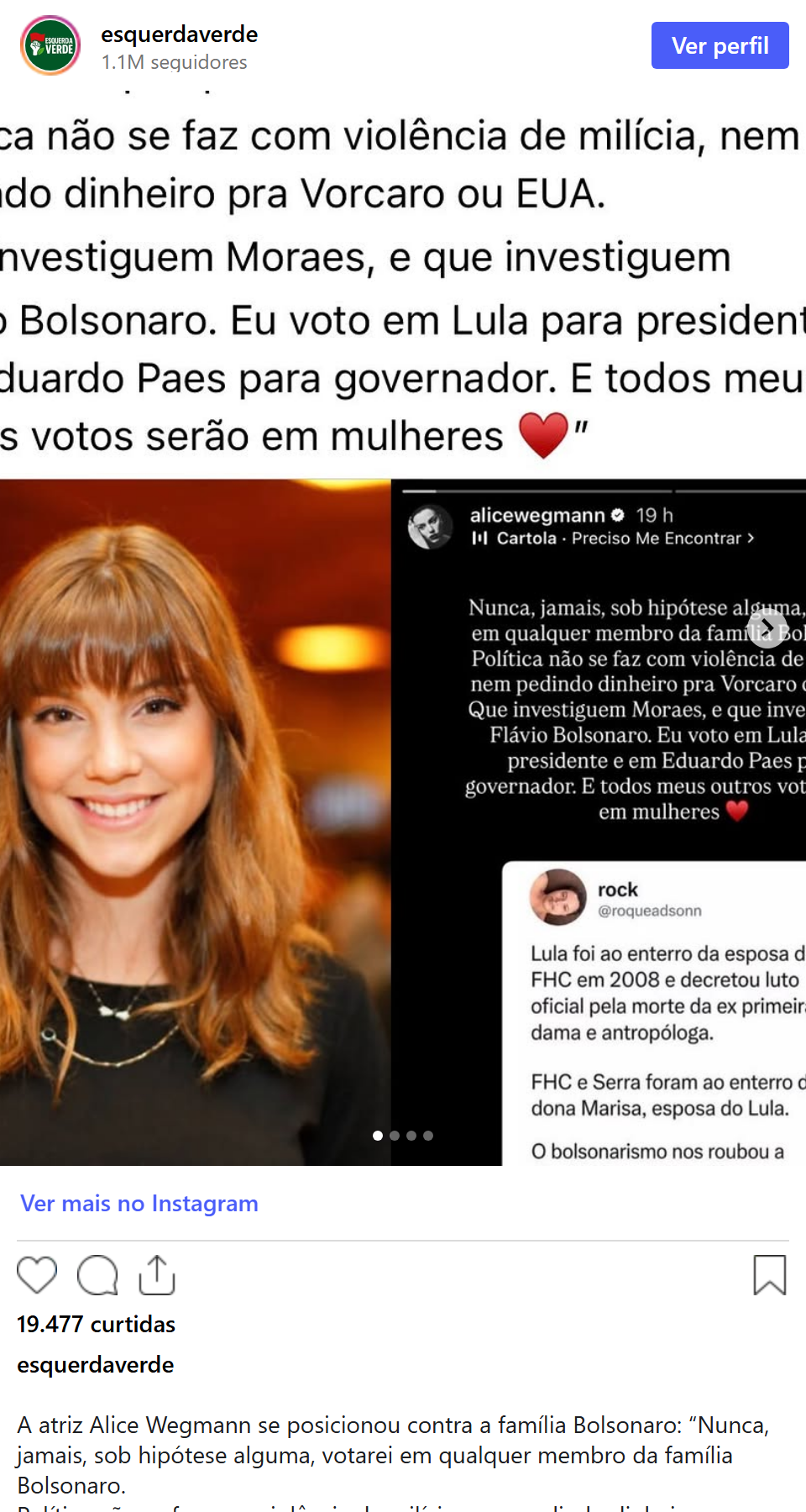 Print arquivado do post de Alice Wegmann em 24/09/2026