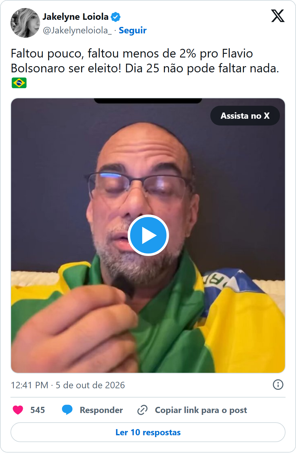 Print arquivado do post de Jakelyne Loiola em 05/10/2026