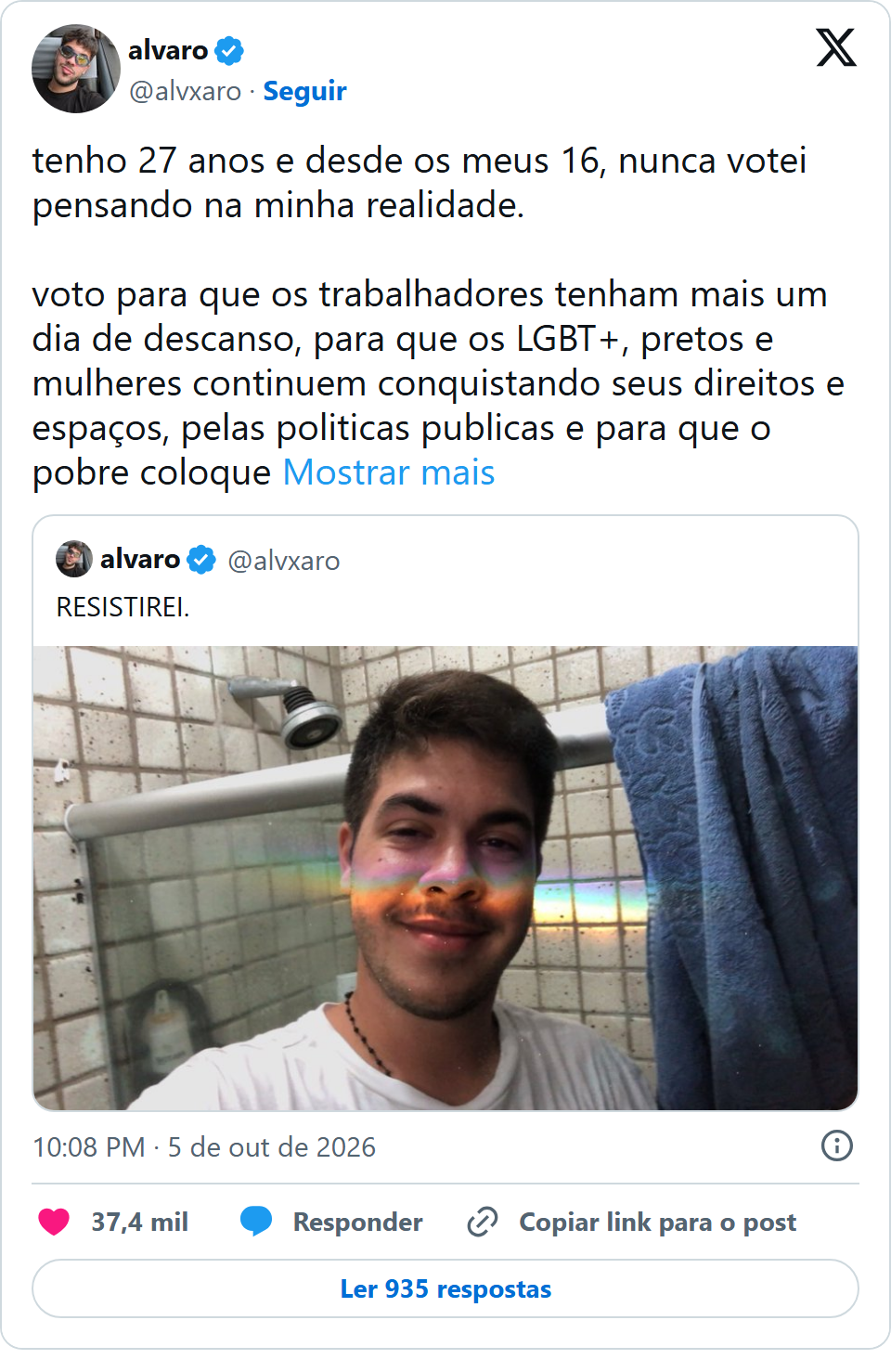 Print arquivado do post de Álvaro em 05/10/2026