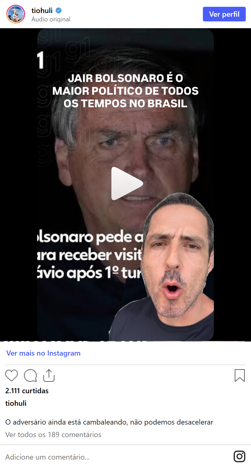 Print arquivado do post de Tio Huli (Hulisses Dias) em 06/10/2026