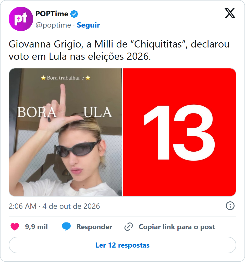 Print arquivado do post de Giovanna Grigio em 04/10/2026