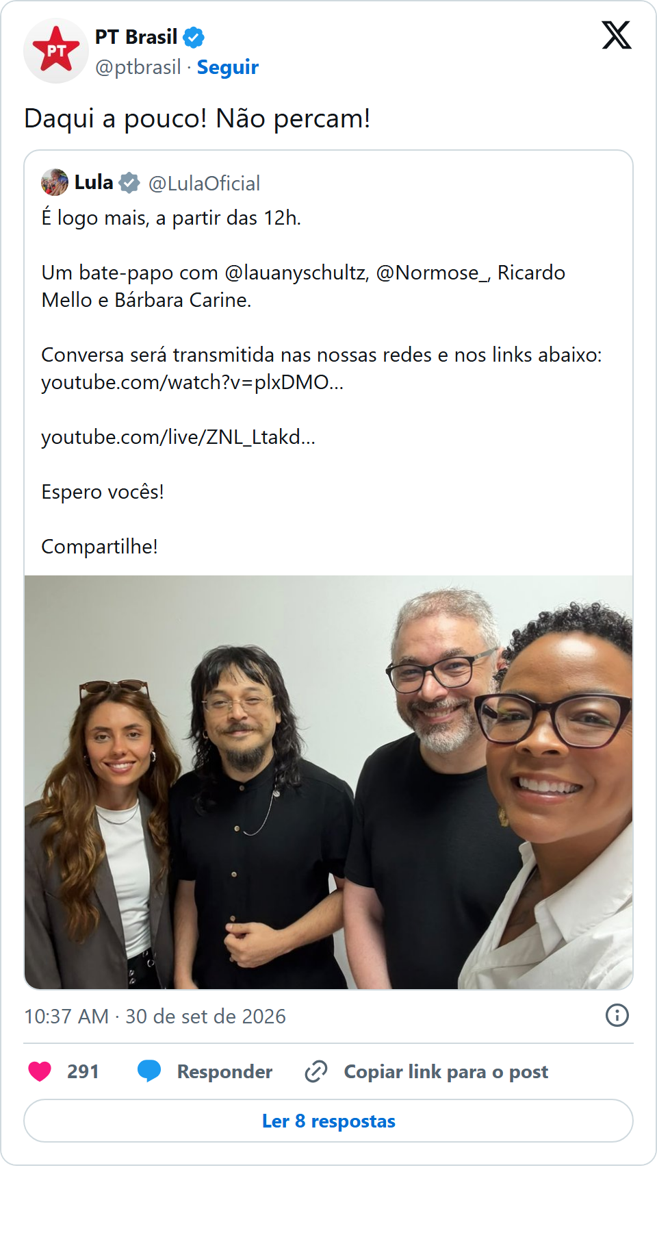 Print arquivado do post de Bárbara Carine em 30/09/2026