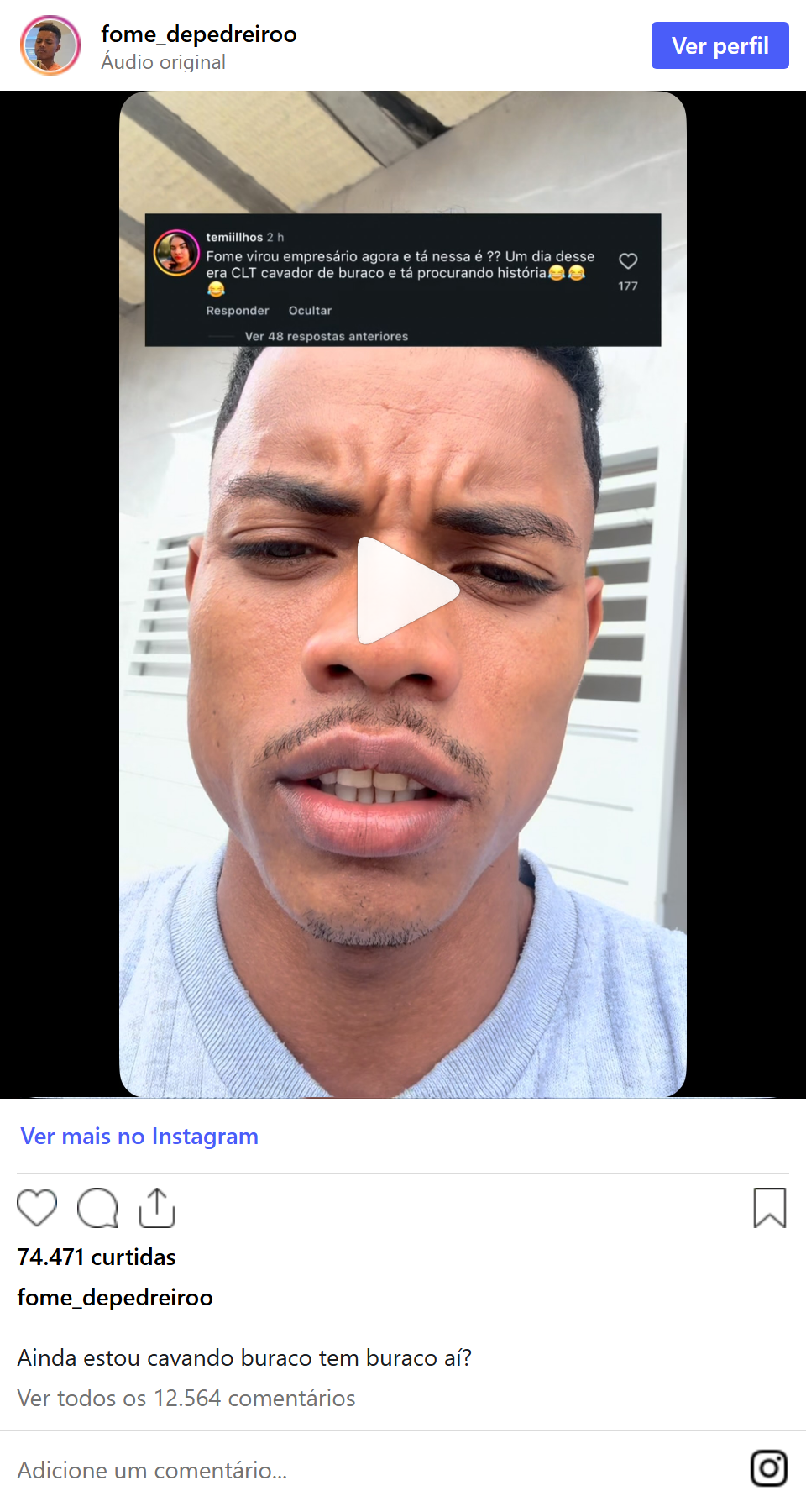 Print arquivado do post de Fome de Pedreiro em 04/10/2026
