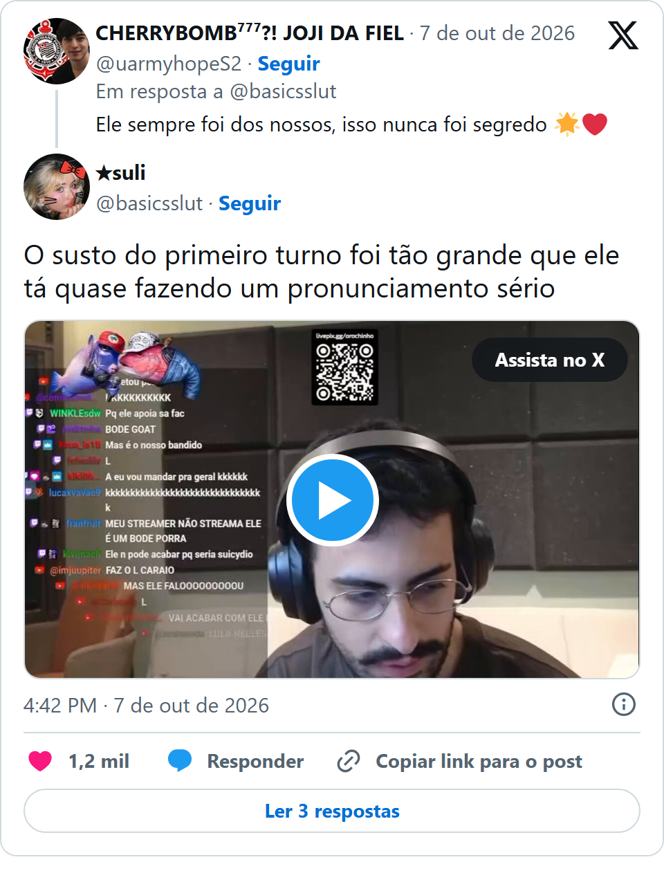 Print arquivado do post de Orochinho em 07/10/2026