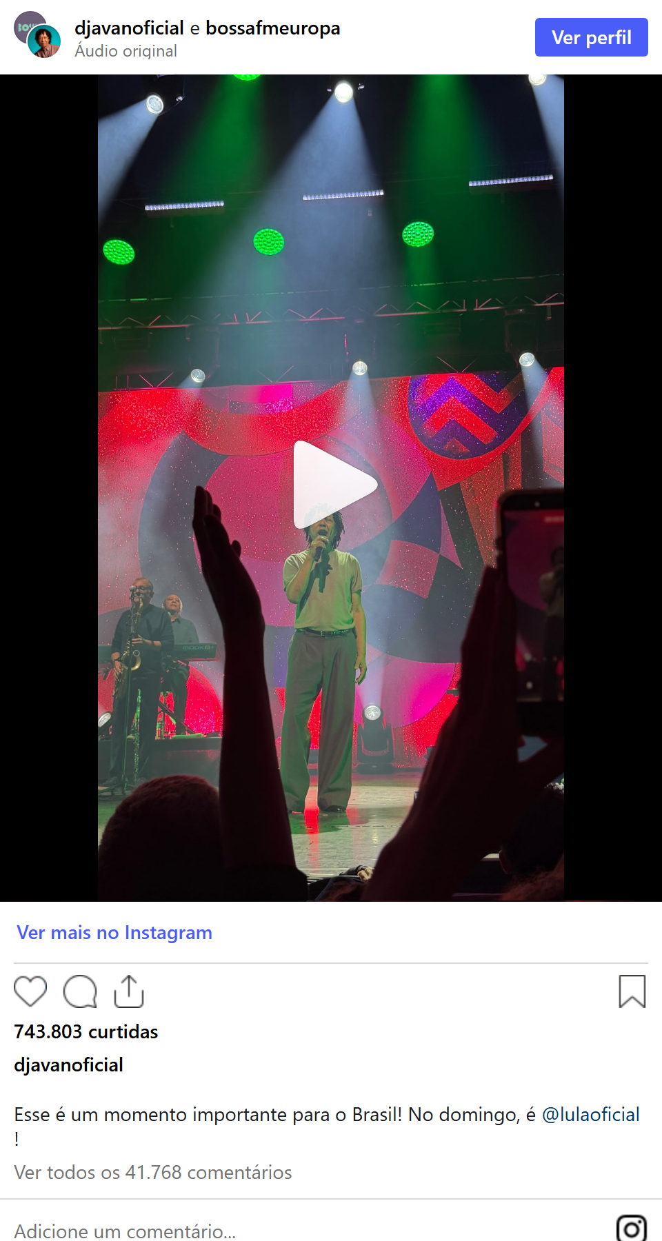 Print arquivado do post de Djavan em 02/10/2026