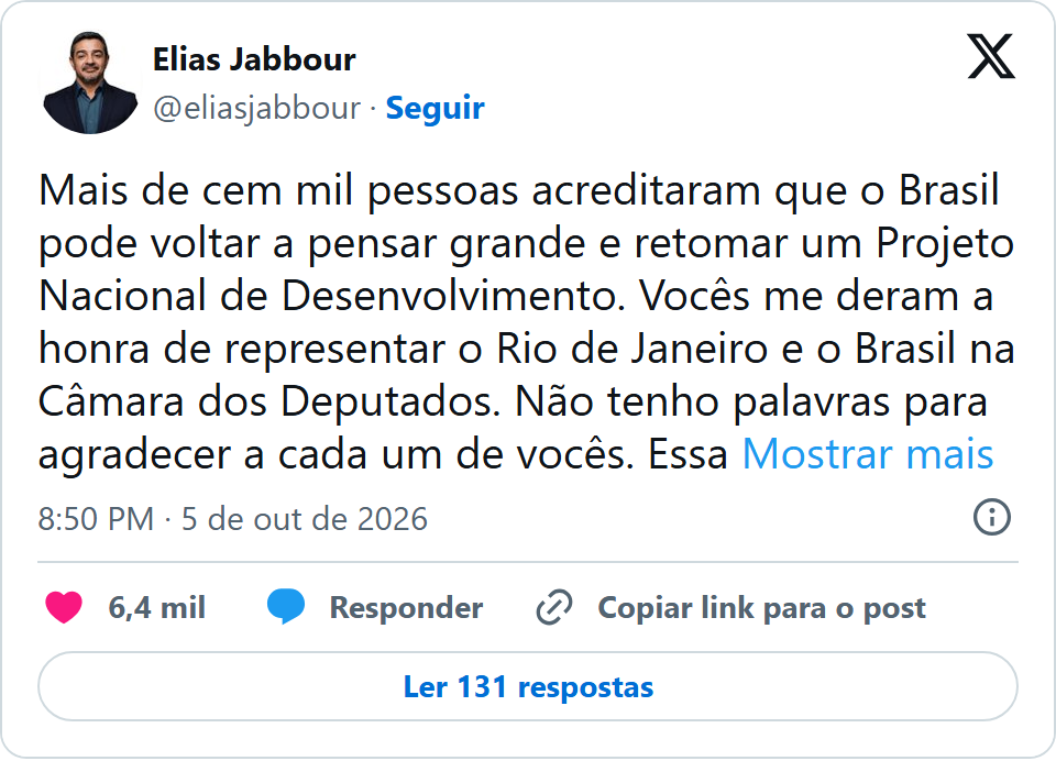 Print arquivado do post de Elias Jabbour em 05/10/2026