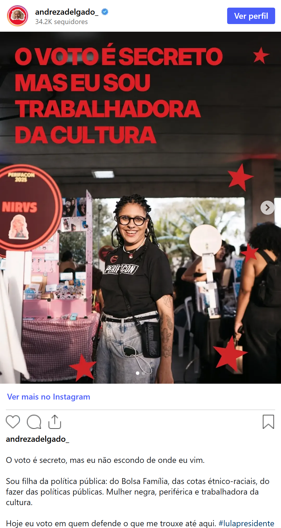 Print arquivado do post de Andreza Delgado em 04/10/2026