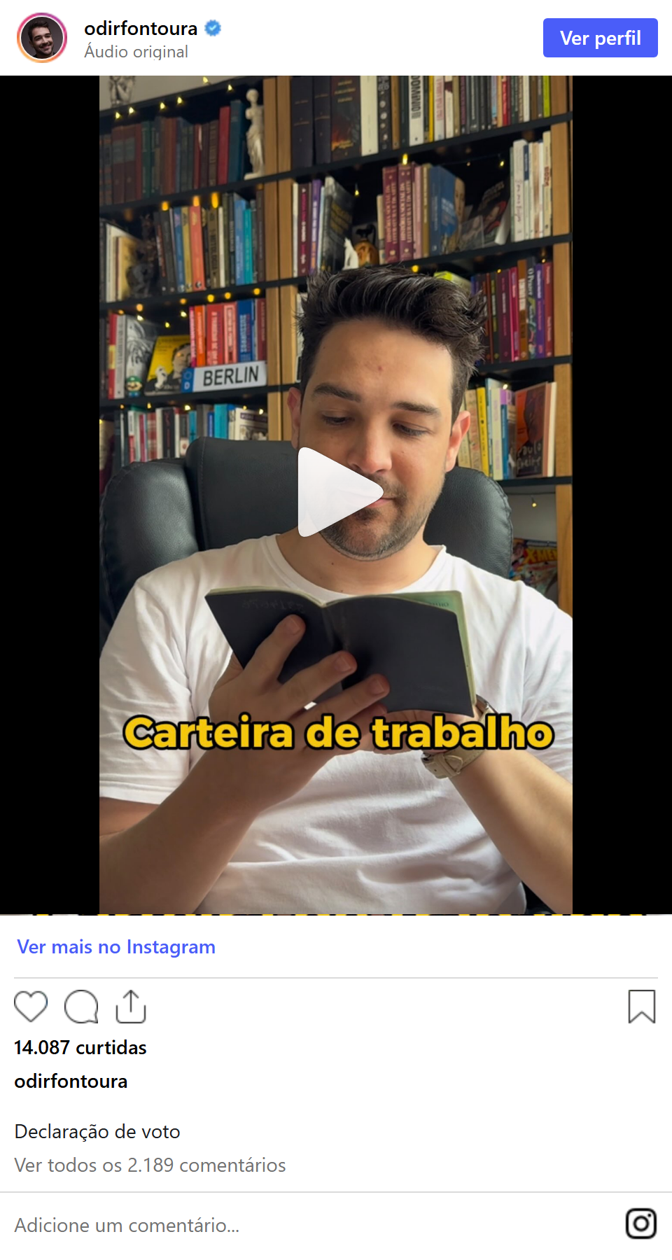 Print arquivado do post de Odir Fontoura em 15/10/2026