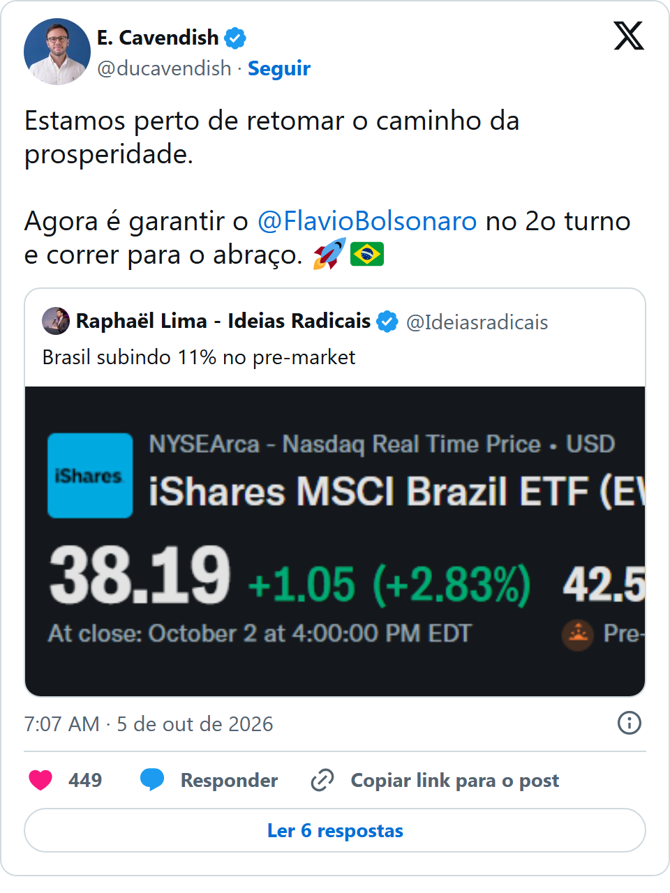Print arquivado do post de Eduardo Cavendish em 05/10/2026