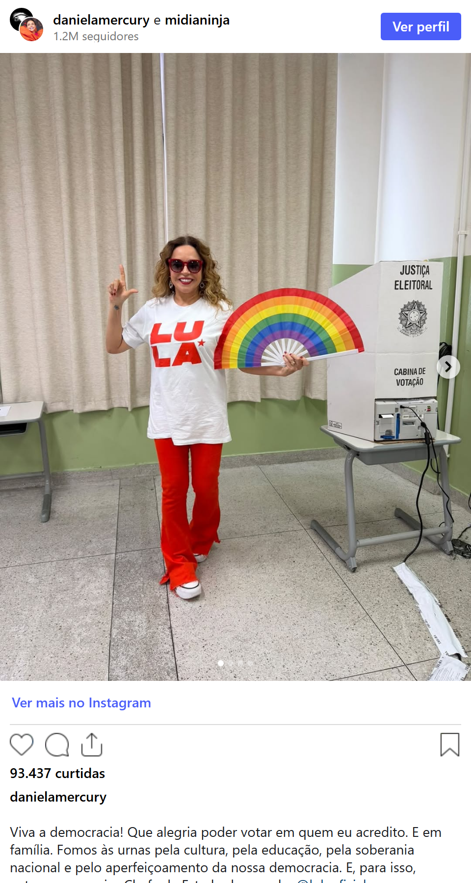 Print arquivado do post de Daniela Mercury em 04/10/2026