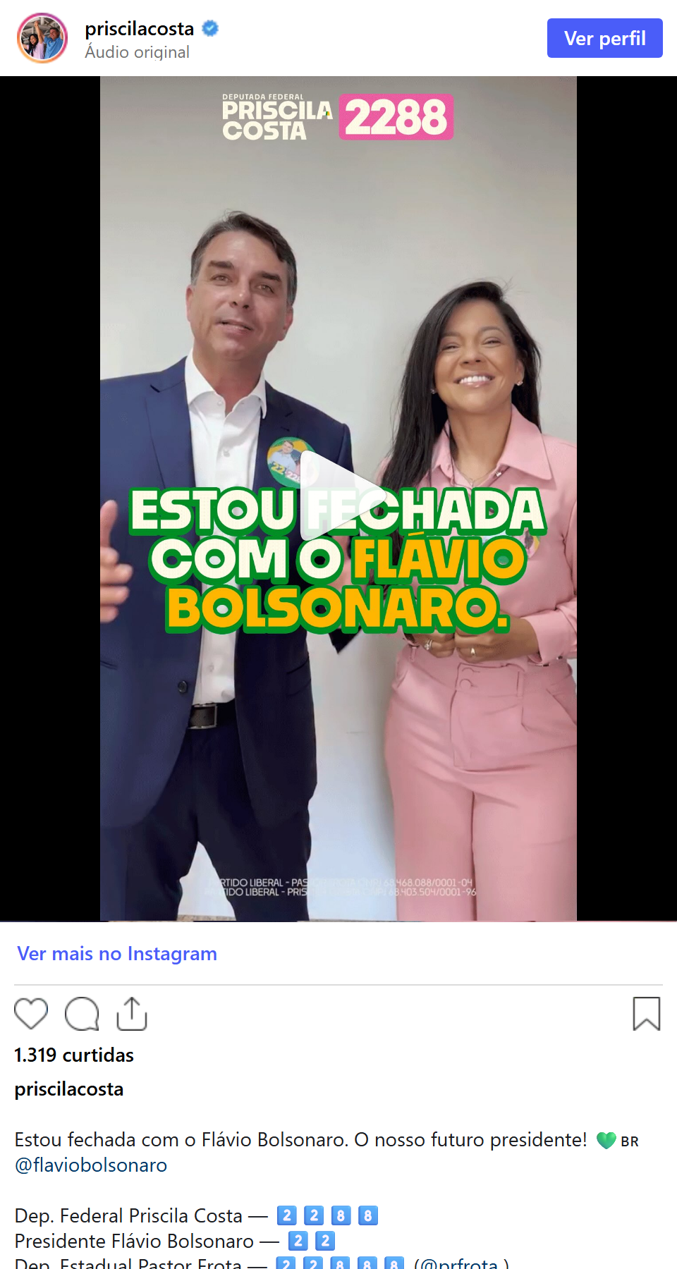 Print arquivado do post de Priscila Costa em 23/09/2026