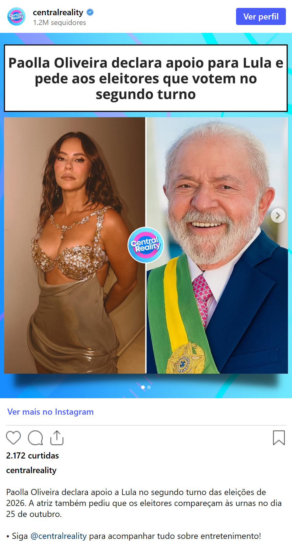 Print arquivado do post de Paolla Oliveira em 06/10/2026