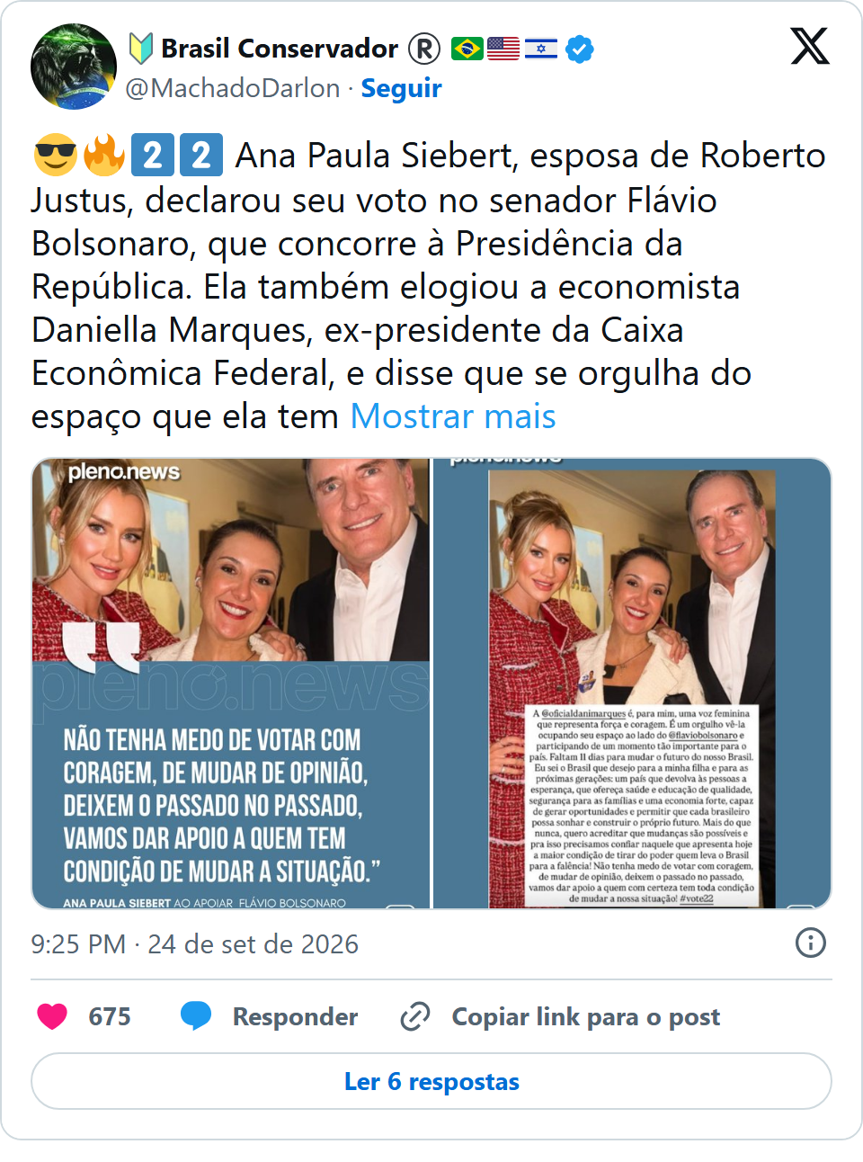 Print arquivado do post de Ana Paula Siebert em 24/09/2026